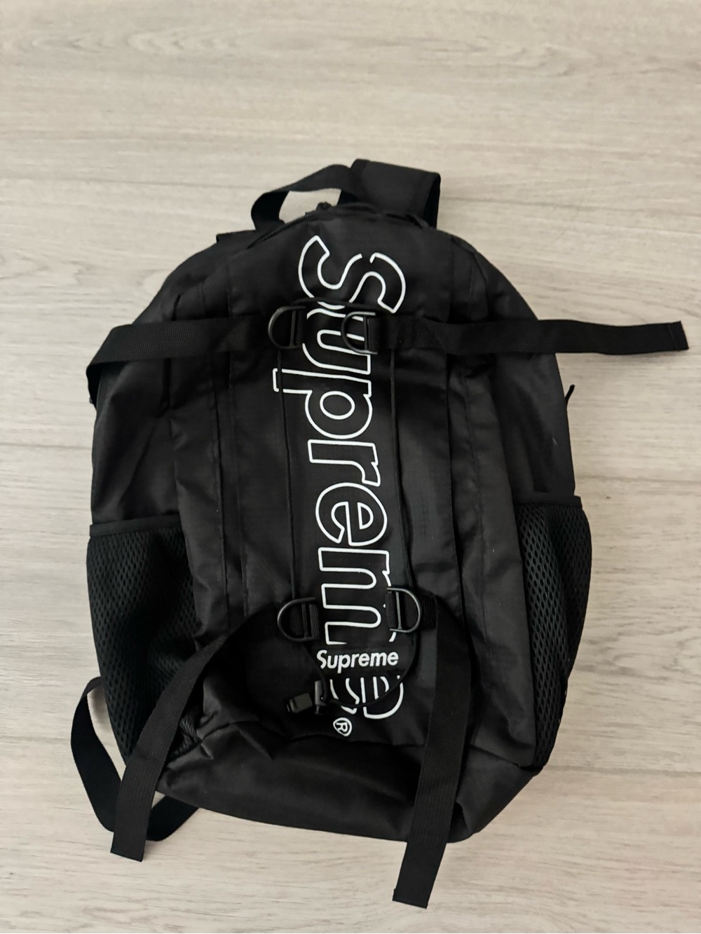 Supreme Black Backpack with White Vertical Logo